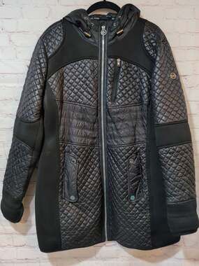 Womens Michael Kors XL Puffer Jacket Bubble Neoprene Knee Length Black Hooded